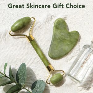 Jade Roller Facial Massager | Manual | With Gua Sha Tool | Natural Skincare